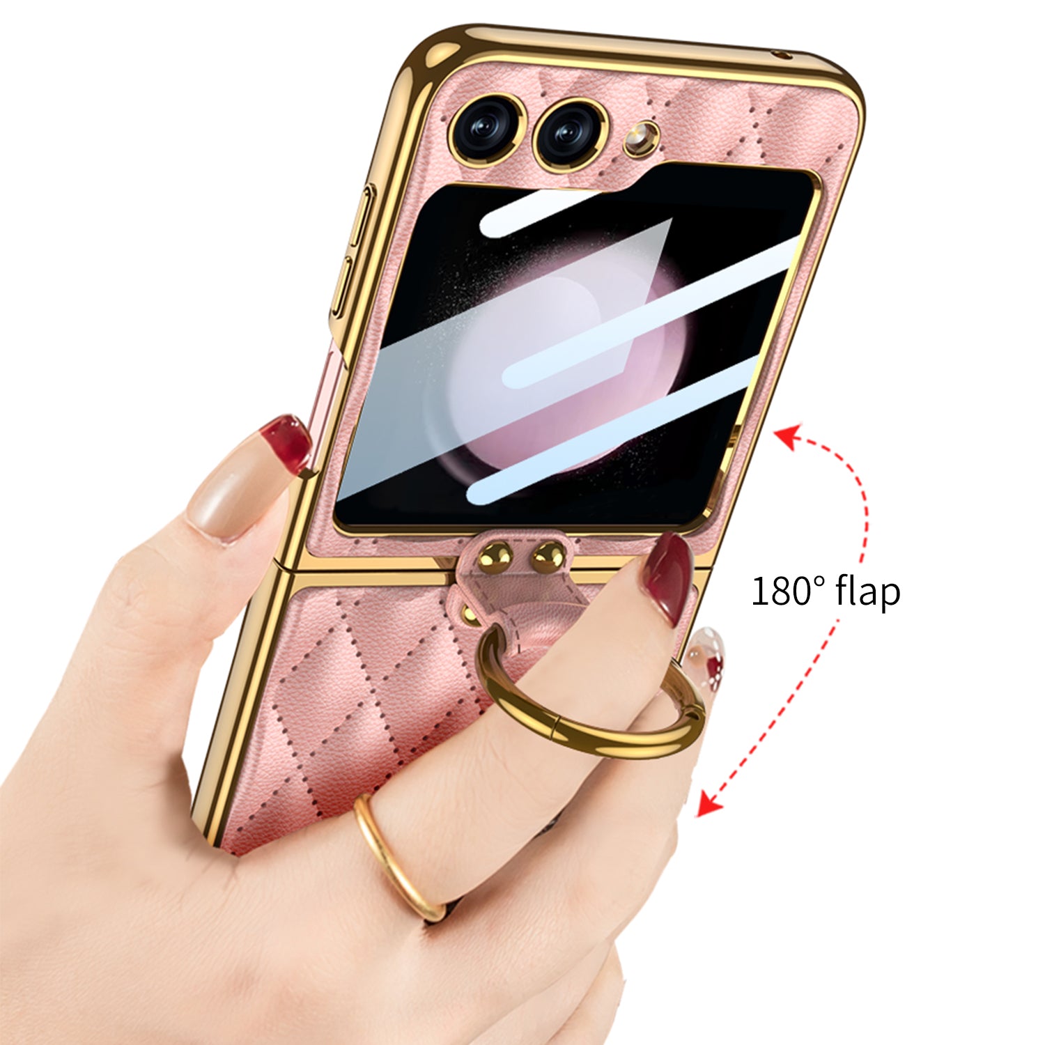 GKK For Samsung Galaxy Z Flip5 5G Rhombic Pattern Hard PC PU Phone Cover Metal Ring Kickstand Case with Small Screen Film GKK For Samsung Galaxy Z Flip5 5G Rhombic Pattern Hard PC PU Phone Cover Metal Ring Kickstand Case with Small Screen Film